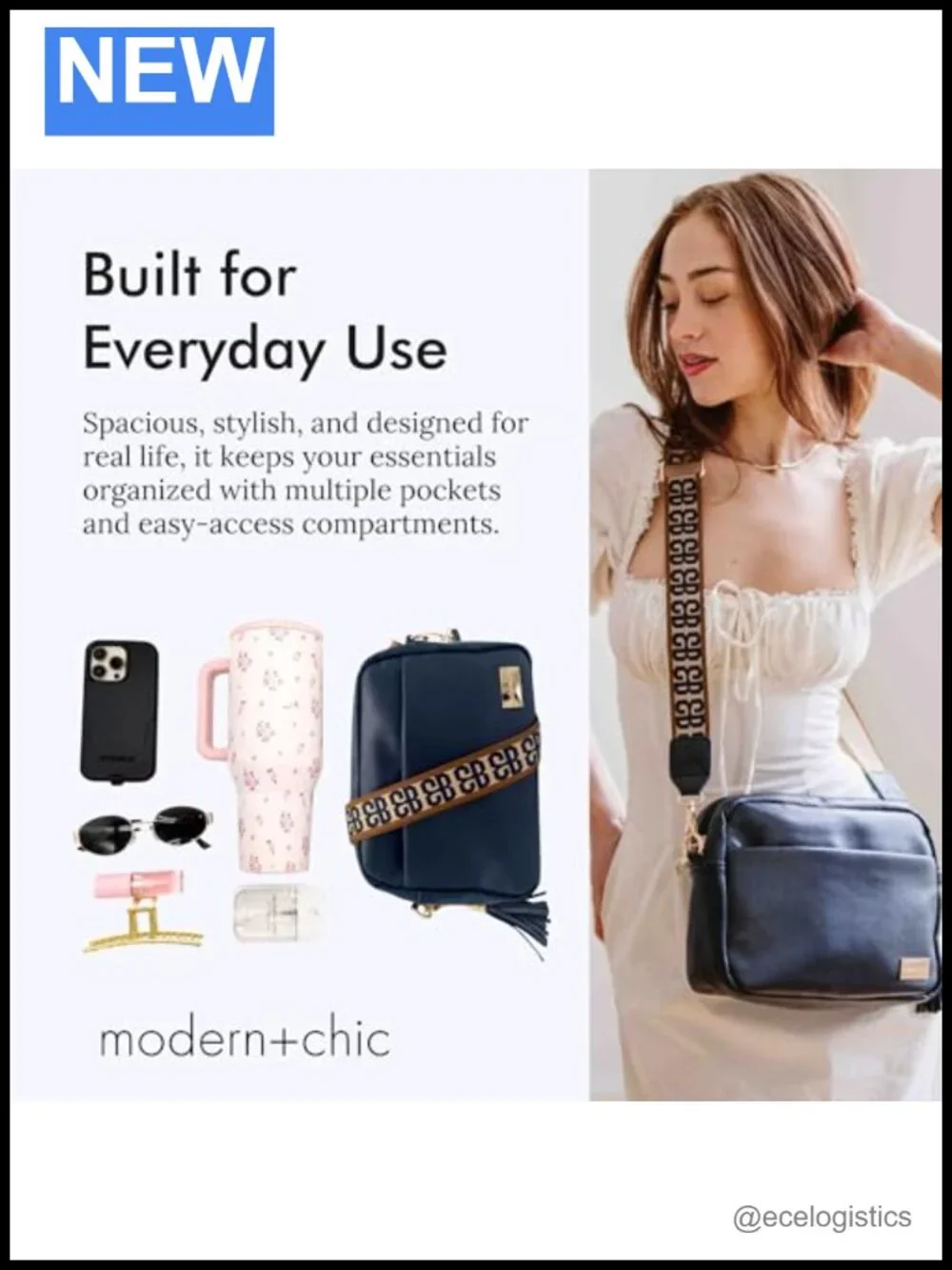 Vegan Leather Crossbody Bag with Matching Wallet, 5 Pockets, Adjustable Strap